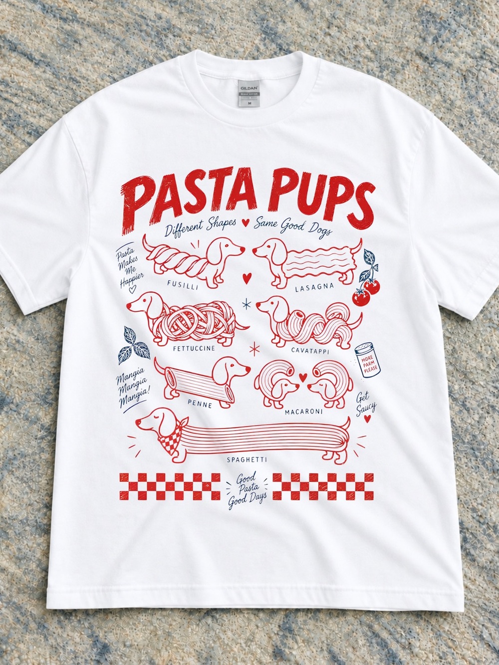 Gildan Pasta Pups Shirt, Funny Dachshund Tee, Weiner Dog Pasta Shirt